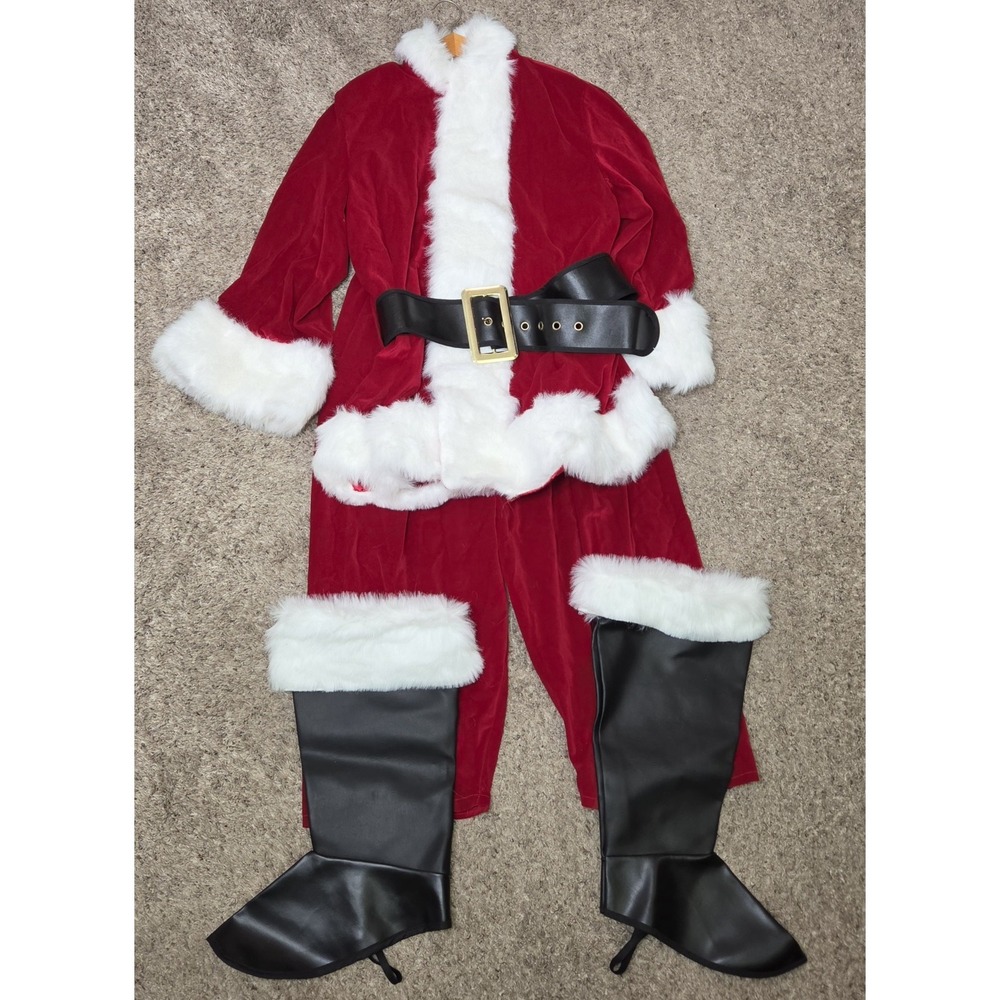 Vintage Rubie's Men's‎ Santa Suit Red White Fur Standard Size XL Boots Belt USA
